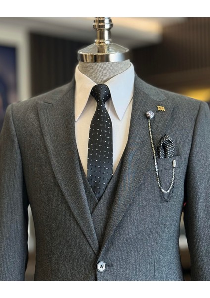 İtalyan Stil Ceket Yelek Pantolon Takım Elbise Siyah T12877