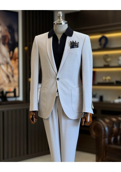 İtalyan Stil Slim Fit Ceket Pantolon Takım Elbise Gri T12517