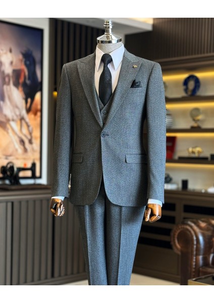 İtalyan Stil Ceket Yelek Pantolon Takım Elbise Siyah T12853