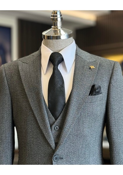 İtalyan Stil Ceket Yelek Pantolon Takım Elbise Siyah T12853 fiyatları