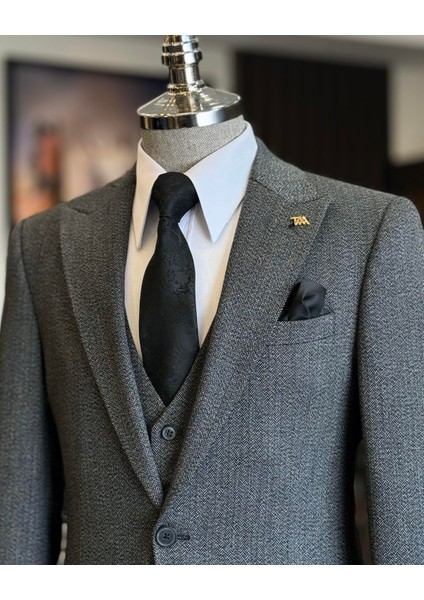 İtalyan Stil Ceket Yelek Pantolon Takım Elbise Siyah T12853 fırsatları