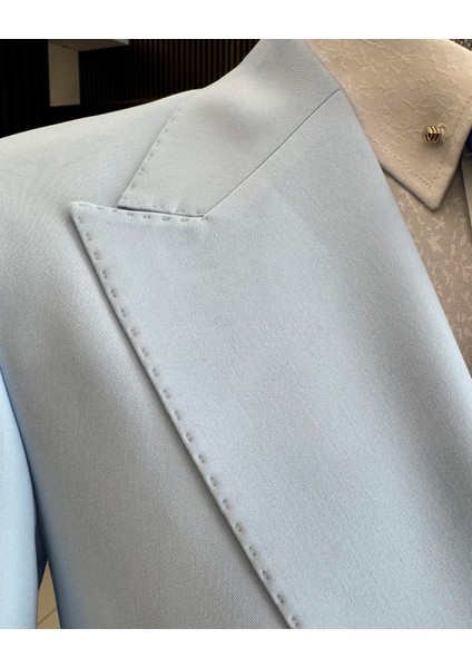 İtalyan Stil Slim Fit Kruvaze Ceket Pantolon Takım Elbise Mavi T12605 modelleri