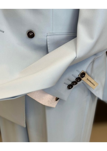 İtalyan Stil Slim Fit Kruvaze Ceket Pantolon Takım Elbise Mavi T12605 indirimleri