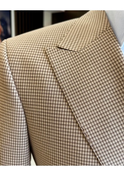 Italyan Stil Slim Fit Kruvaze Erkek Ceket Kahverengi T12628 modelleri