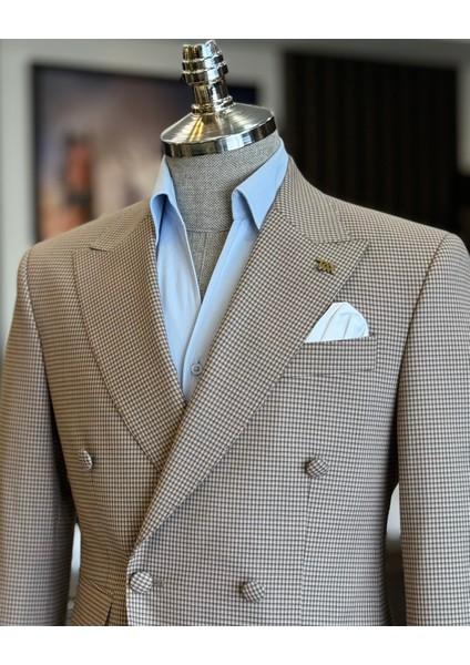 Italyan Stil Slim Fit Kruvaze Erkek Ceket Kahverengi T12628 fırsatları