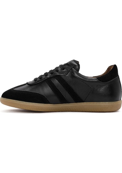 Kadın Siyah Bağcıklı Deri Sneaker 24WFD360714