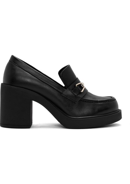 Kadın Siyah Kalın Topuklu Loafer 24WFE252118