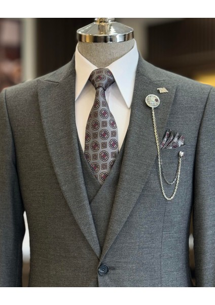 İtalyan Stil Ceket Yelek Pantolon Takım Elbise Gri T12805 fiyatları