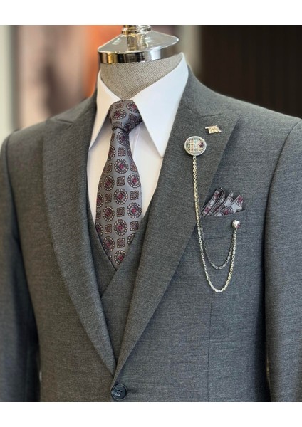 İtalyan Stil Ceket Yelek Pantolon Takım Elbise Gri T12805 fırsatları