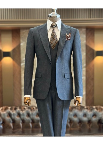 İtalyan Stil Ceket Yelek Pantolon Takım Elbise Lacivert T12876 indirimleri