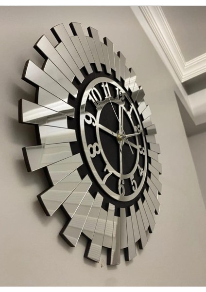 Dekoratif Modern Duvar Saati Gümüş Ayna 40 cm fiyatları