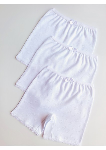 Kız Çocuk Etek/elbise Altı Pamuklu Beyaz Jakarlı Paçalı Külot/boxer 3'lü