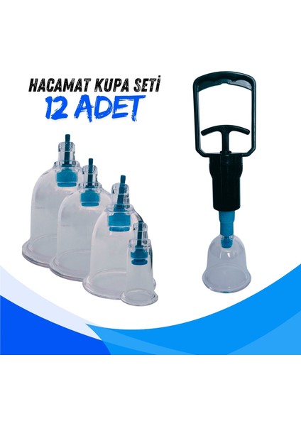 Hacamat Masaj Kupa Seti Selülitt ve Çatlak Giderici Vakumlu Yüksek Kalite 12'li Hacamat Kupa Seti