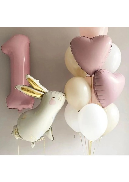 Yaş Pembe Folyolu Tavşan Folyolu Balon Doğum Günü Parti Set Süsü