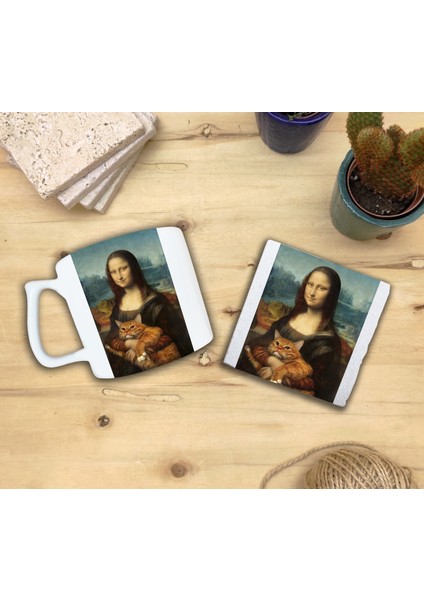 Kediler ve Sanat/leonardo Da Vinci Mona Lisa Set 10 - Yelken Fincan Kupa-Taş Bardak Altlığı 1 fiyatları