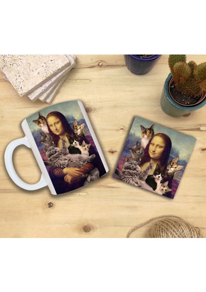 Kediler ve Sanat/leonardo Da Vinci Mona Lisa Set 8 -Standart Kupa-Taş Bardak Altlığı 2 fiyatları