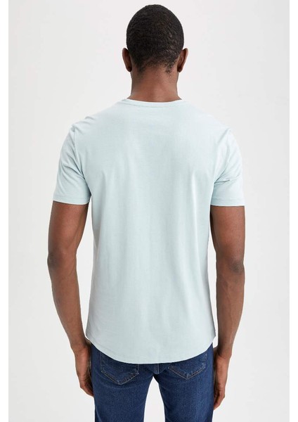 Slim Fit V Yaka Basic Kısa Kollu Tişört Parlak Mavi indirimleri