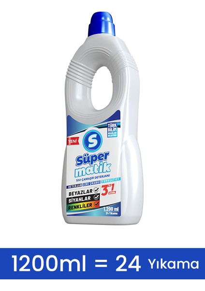 3'ü 1 Arada Sıvı Çamaşır Deterjanı 1200 ml