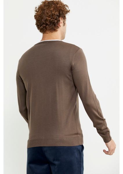 Erkek V Yaka Düğmeli Triko Hırka - Vizon indirimleri