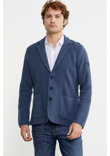 Üç Düğmeli Yünlü Triko Ceket - Indigo fiyatları