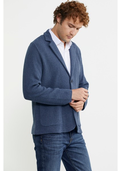Üç Düğmeli Yünlü Triko Ceket - Indigo modelleri