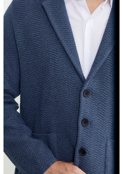 Üç Düğmeli Yünlü Triko Ceket - Indigo fırsatları