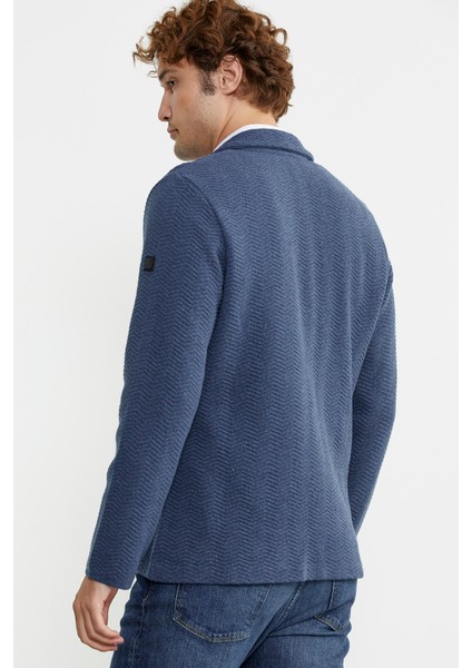 Üç Düğmeli Yünlü Triko Ceket - Indigo indirimleri