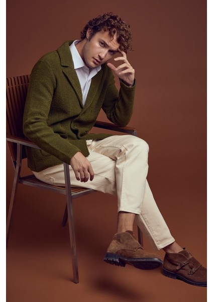 Yünlü Üç Düğme Triko Ceket - Yeşil fiyatları