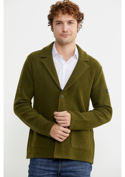 Yünlü Üç Düğme Triko Ceket - Yeşil modelleri