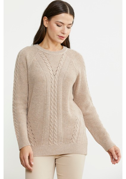 Salaş Motifli Yünlü Triko Kazak - Vizon modelleri