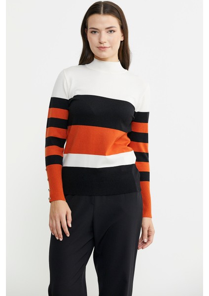 Blok Çizgili Yarım Balıkçı Triko Kazak - Siyah modelleri