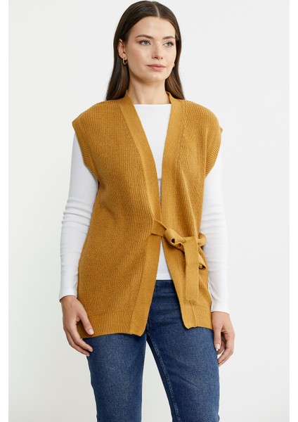 Kendinden Kemerli Yünlü Triko Yelek - Güneş fiyatları