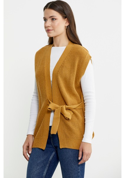 Kendinden Kemerli Yünlü Triko Yelek - Güneş modelleri