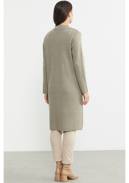 Nervür Detaylı Cepli Uzun Yünlü Triko Hırka - Vizon indirimleri