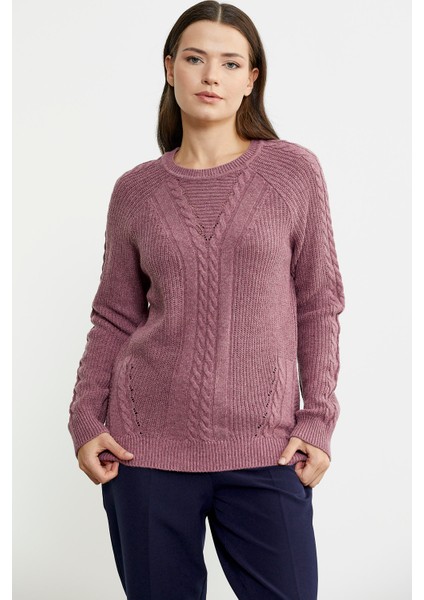 Salaş Motifli Yünlü Triko Kazak - Gül