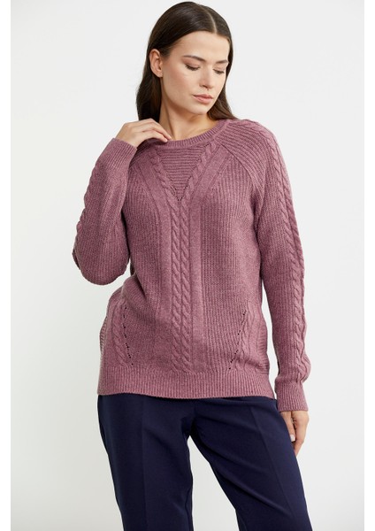 Salaş Motifli Yünlü Triko Kazak - Gül indirimleri