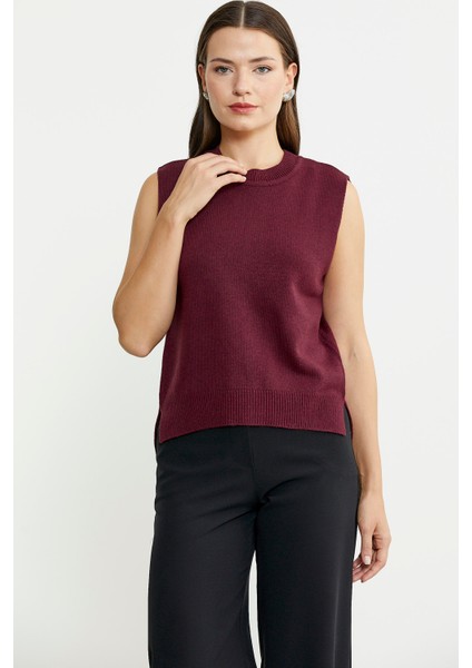 Arkası Açık Bağlamalı Yünlü Triko Süveter - Bordo fiyatları