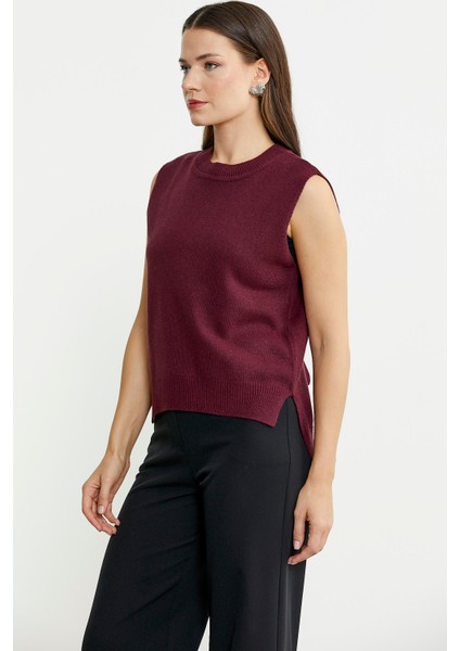 Arkası Açık Bağlamalı Yünlü Triko Süveter - Bordo fırsatları