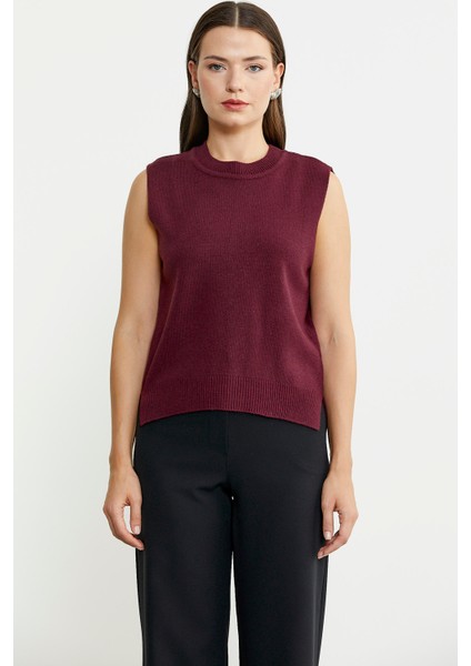 Arkası Açık Bağlamalı Yünlü Triko Süveter - Bordo indirimleri