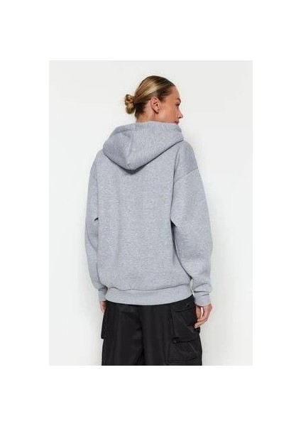 Üç İplik Kapüşonlu Sweatshirt Melanj Gri fiyatları