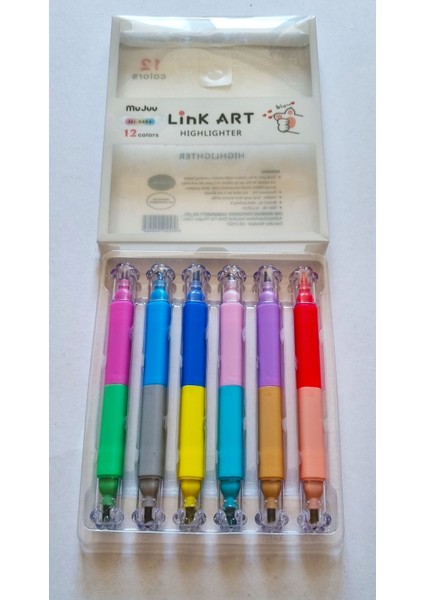 12 Renk 6'lı Link Art Çift Uçlu Pati Fosforlu Kalem fırsatları