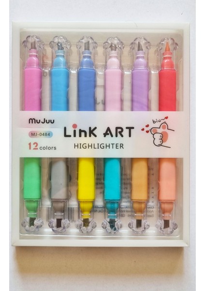 12 Renk 6'lı Link Art Çift Uçlu Pati Fosforlu Kalem indirimleri