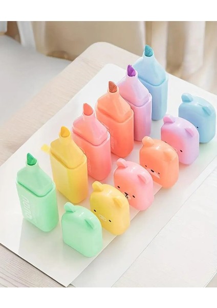 6'lı Ayıcıklı Kedicikli Boow Fosforlu Kalem Sert Kutulu