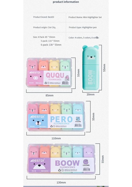 6'lı Ayıcıklı Kedicikli Boow Fosforlu Kalem Sert Kutulu fırsatları