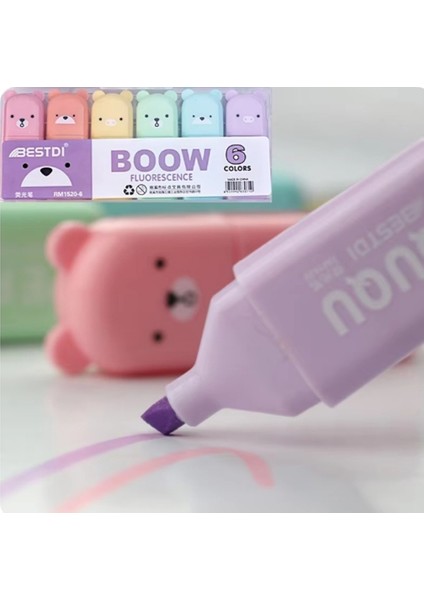 6'lı Ayıcıklı Kedicikli Boow Fosforlu Kalem Sert Kutulu indirimleri