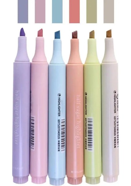 6'lı Half Sugar Pastel Renkler Fosforlu Kalem