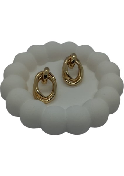 Pirinç Gold Renk Sarmal Oval Model Kadın Küpe