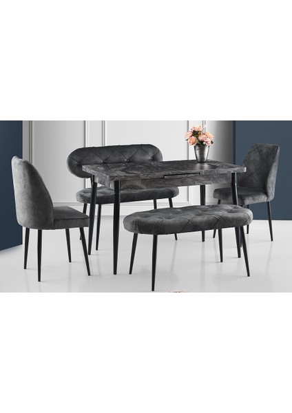 Gri Kapitoneli Yemek Masası Takımı