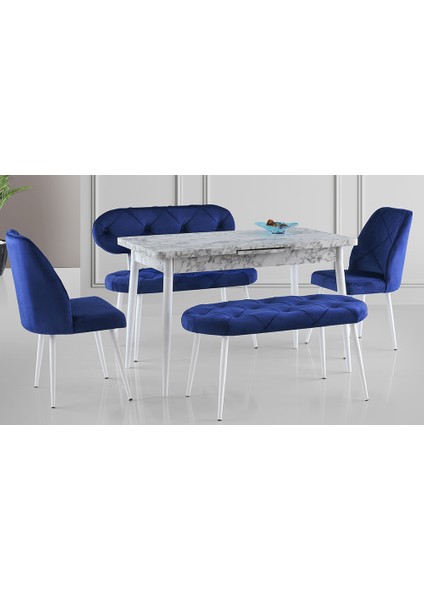 Mavi Kapitoneli Yemek Masası Takımı