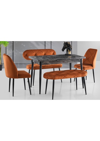 Turuncu Kapitoneli Yemek Masası Takımı